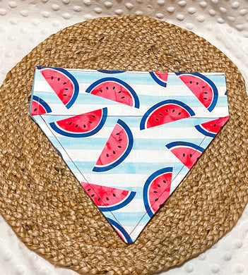 Watermelon Stripes Over the Collar Dog Bandana | Memorial Day bandana | 4th of July Bandana | Labor Day bandana | Holiday Bandana