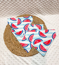 Load image into Gallery viewer, Watermelon Stripes Over the Collar Dog Bandana | Memorial Day bandana | 4th of July Bandana | Labor Day bandana | Holiday Bandana